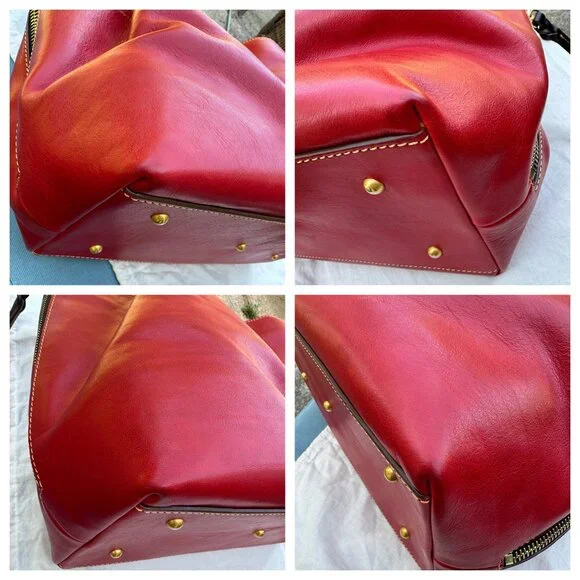 Auth Dooney & Burke Red Florentine Leather Large Barlow Zip Tote Satchel - Picture 13 of 16